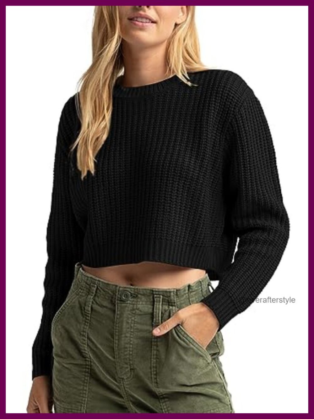 Cropped Sweater Women Long Sleeve Pullover Fall Outfit Recycled Polyester Knit
